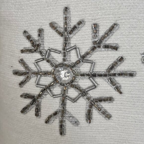 Cynthia Rowley Silver Beaded Snowflakes White Let it Snow Holiday Large Pillow - Picture 2 of 16